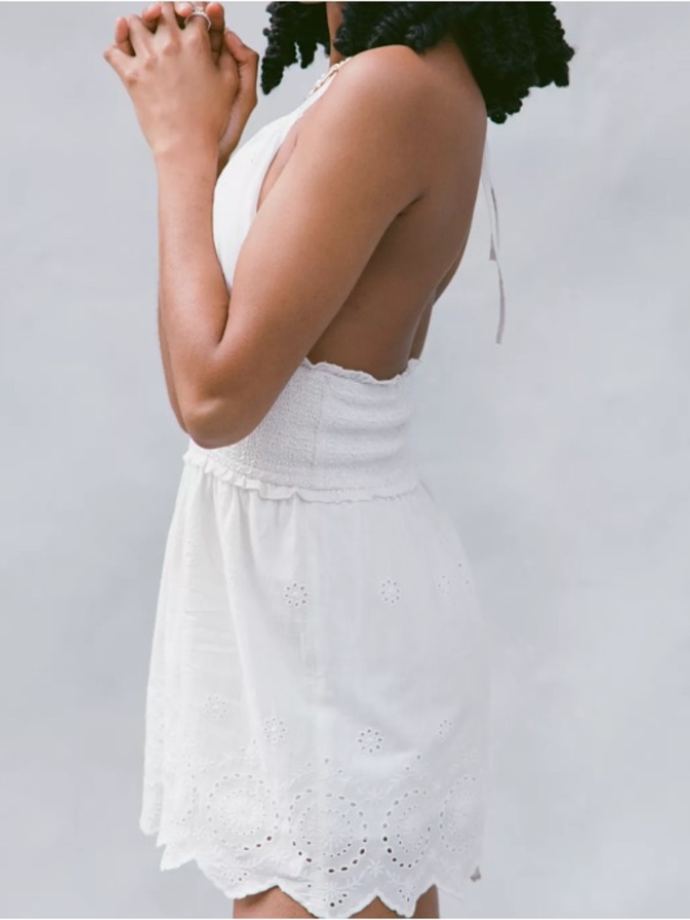 Urban Outfitters Millie White Eyelet Smocked Romper, size L. NWT - Picture 2 of 16